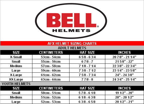 Bell Mx Helmet Size Chart