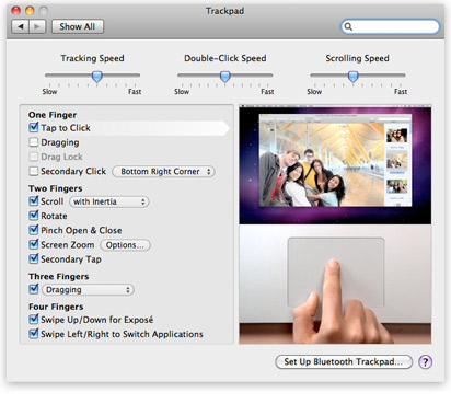 Trackpad System Preference Pane in Mac OS X