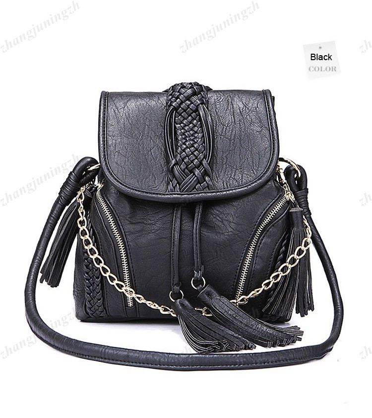 Faux Leather Purse Shoulder Messenger Crossbody Drawstring Bag Tassel Woven New