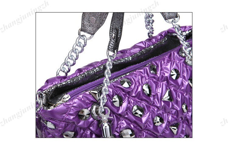 Fabric Purse Shoulder Hand Bag Tote Satchel Bejeweled Rhinestone Tassel Quilted