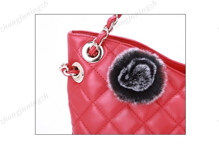 Real Genuine Sheepskin Leather Shoulder Bag Tote Handbag Quilted Flower Chain