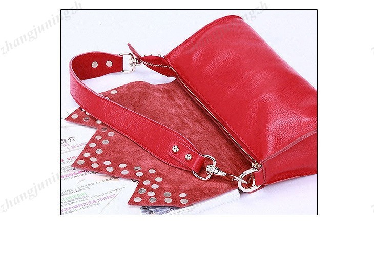 Real Genuine Leather Purse Shoulder Baguette Hand Bag Pouchette Rivet Leaves New