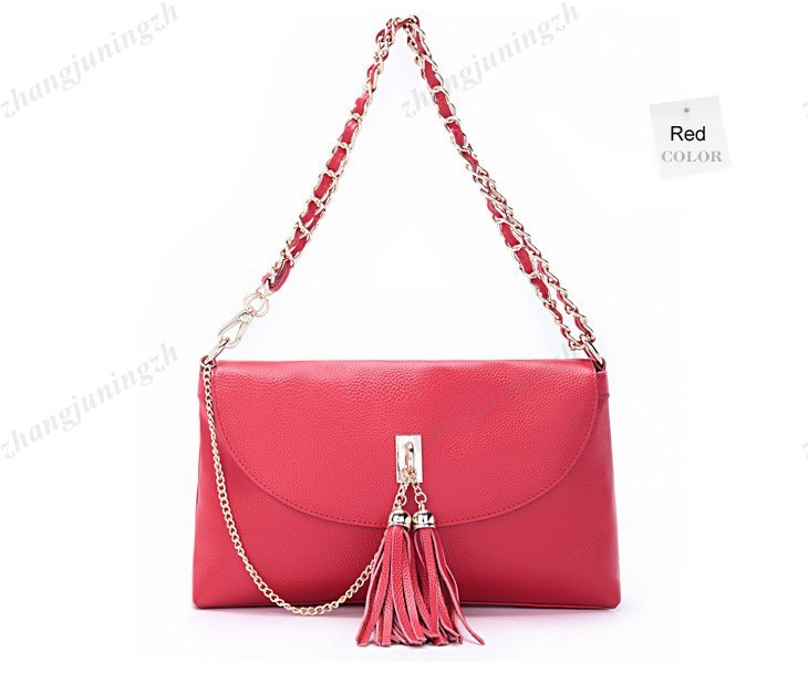 Real Genuine Leather Purse Shoulder Baguette Evening Hand Bag Chain Tassel Women