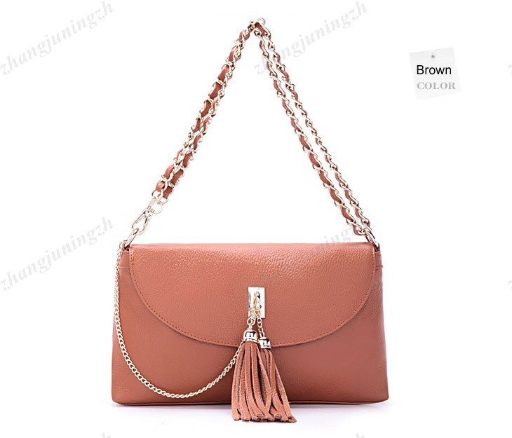 Real Genuine Leather Purse Shoulder Baguette Evening Hand Bag Chain Tassel Women