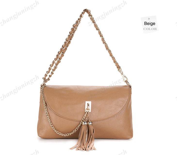 Real Genuine Leather Purse Shoulder Baguette Evening Hand Bag Chain Tassel Women