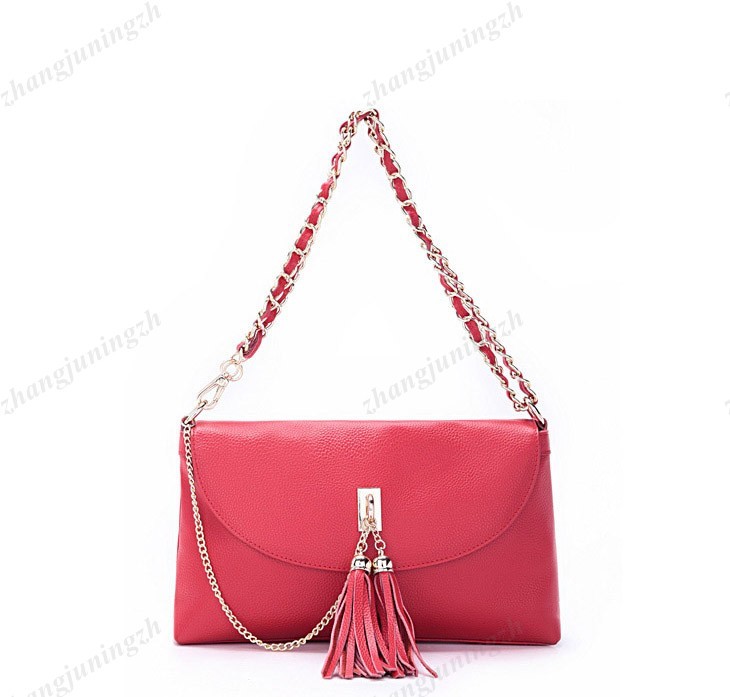 Real Genuine Leather Purse Shoulder Baguette Evening Hand Bag Chain Tassel Women