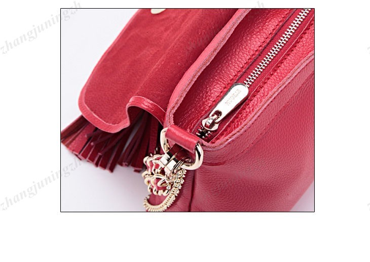 Real Genuine Leather Purse Shoulder Baguette Evening Hand Bag Chain Tassel Women