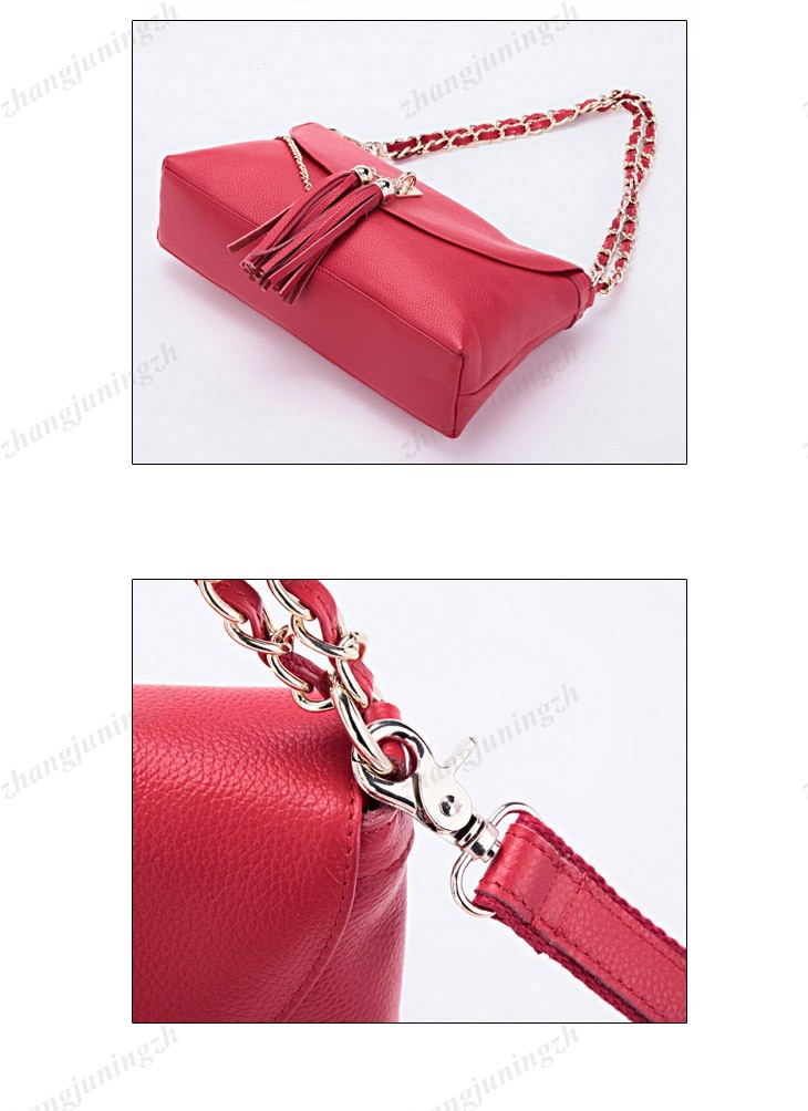 Real Genuine Leather Purse Shoulder Baguette Evening Hand Bag Chain Tassel Women