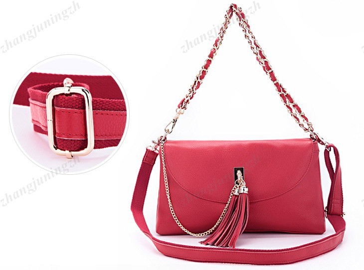 Real Genuine Leather Purse Shoulder Baguette Evening Hand Bag Chain Tassel Women