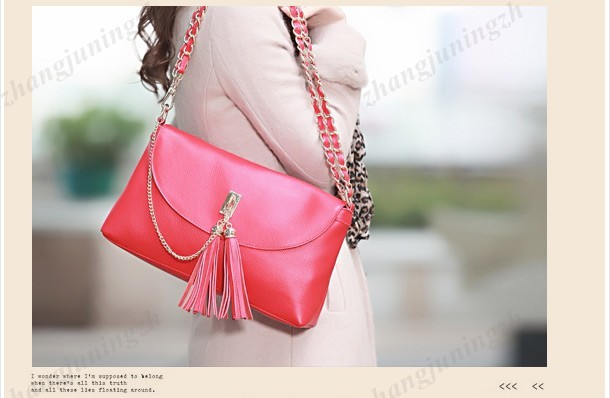 Real Genuine Leather Purse Shoulder Baguette Evening Hand Bag Chain Tassel Women