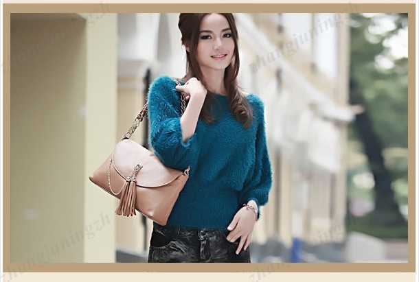 Real Genuine Leather Purse Shoulder Baguette Evening Hand Bag Chain Tassel Women