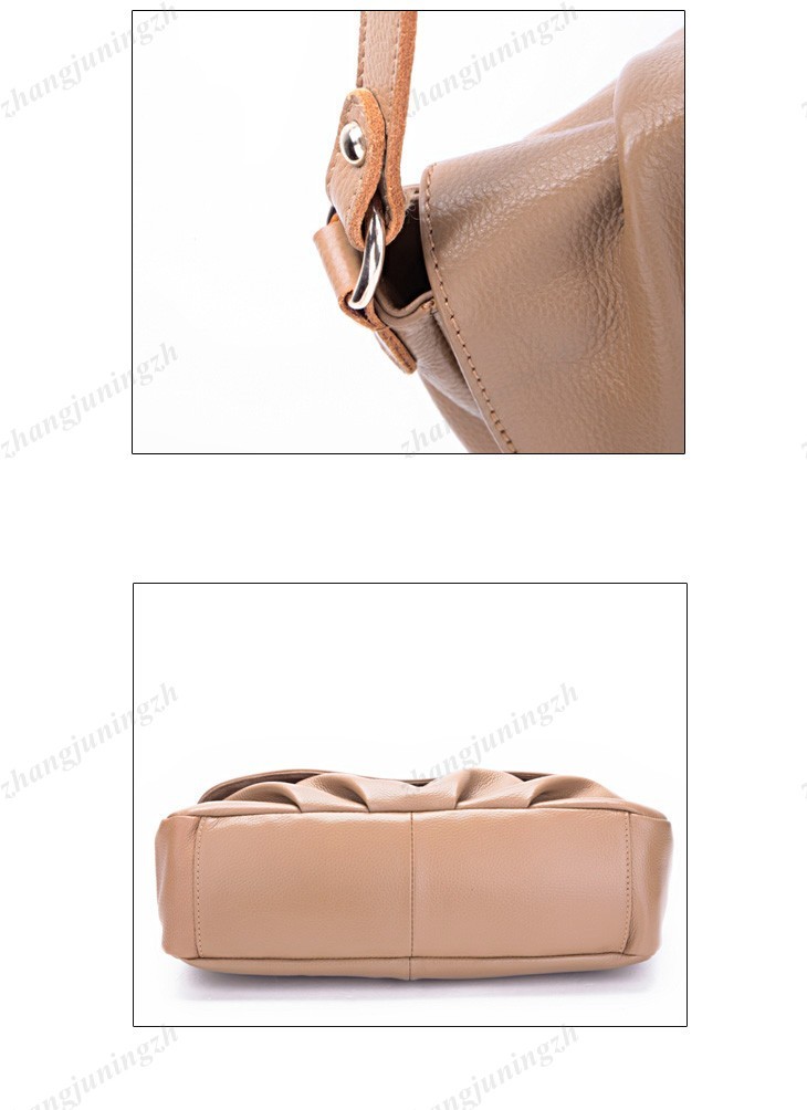 Real Genuine Leather Purse Shoulder Messenger Baguette Hand Bag Fold Waves Women