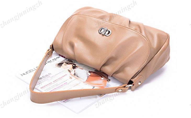 Real Genuine Leather Purse Shoulder Messenger Baguette Hand Bag Fold Waves Women