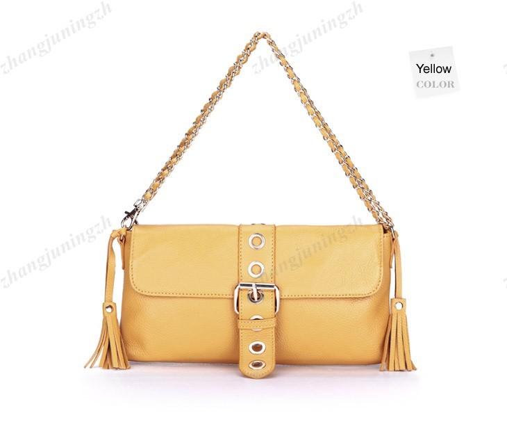 Genuine Leather Purse Shoulder Baguette Hand Bag Clutch Pouchette Chain Tassel