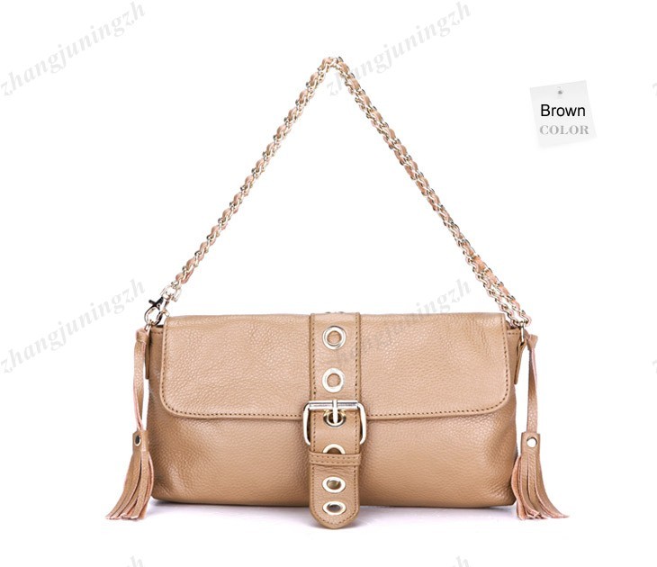 Genuine Leather Purse Shoulder Baguette Hand Bag Clutch Pouchette Chain Tassel