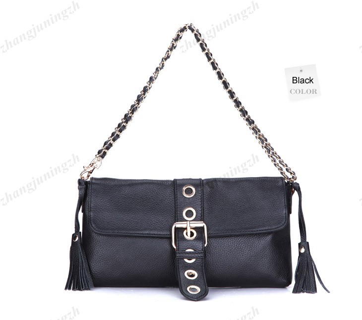 Genuine Leather Purse Shoulder Baguette Hand Bag Clutch Pouchette Chain Tassel