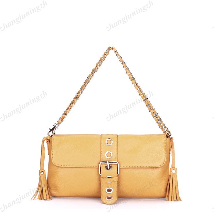 Genuine Leather Purse Shoulder Baguette Hand Bag Clutch Pouchette Chain Tassel