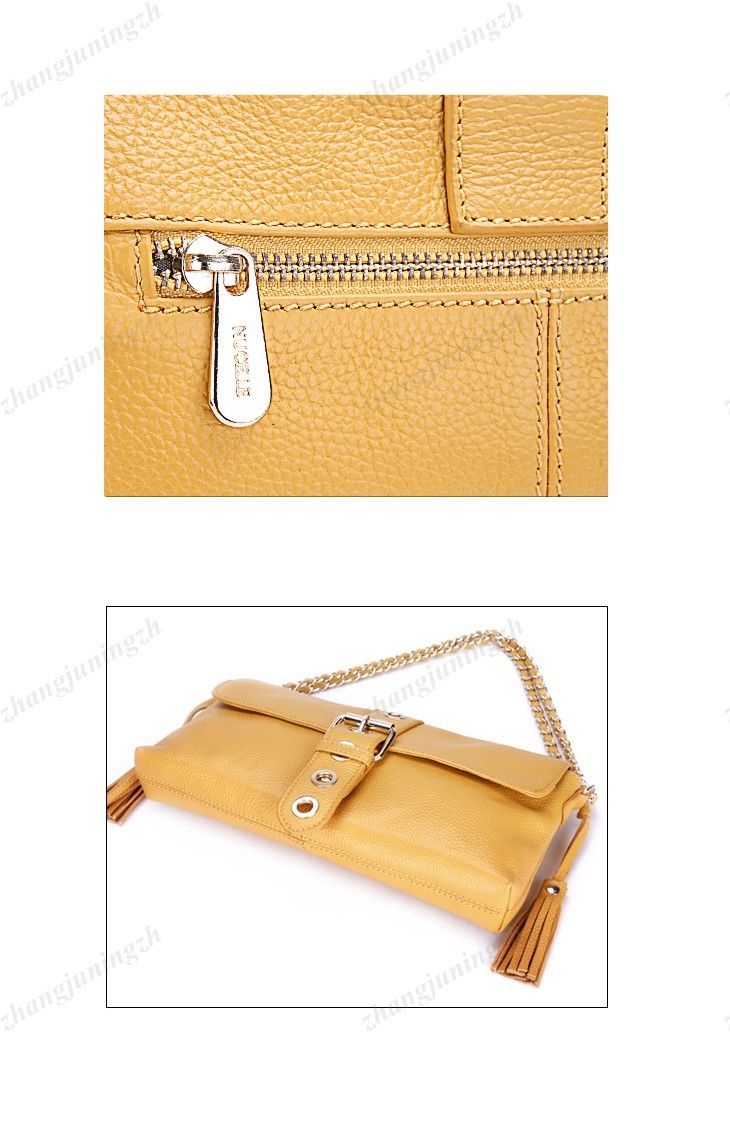 Genuine Leather Purse Shoulder Baguette Hand Bag Clutch Pouchette Chain Tassel