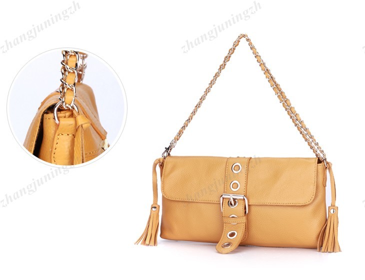 Genuine Leather Purse Shoulder Baguette Hand Bag Clutch Pouchette Chain Tassel