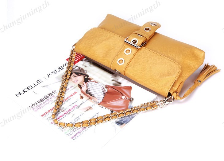 Genuine Leather Purse Shoulder Baguette Hand Bag Clutch Pouchette Chain Tassel