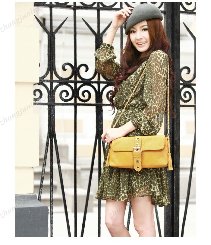 Genuine Leather Purse Shoulder Baguette Hand Bag Clutch Pouchette Chain Tassel