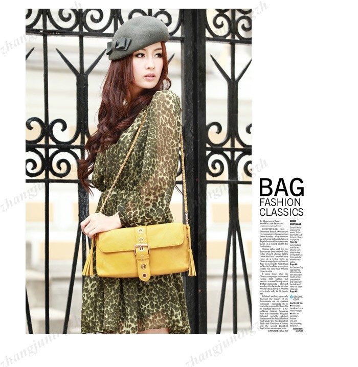 Genuine Leather Purse Shoulder Baguette Hand Bag Clutch Pouchette Chain Tassel
