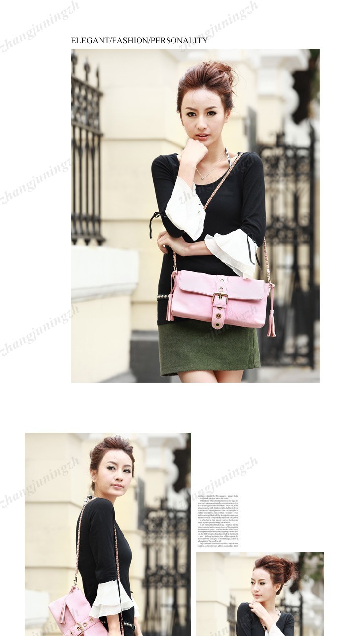 Genuine Leather Purse Shoulder Baguette Hand Bag Clutch Pouchette Chain Tassel