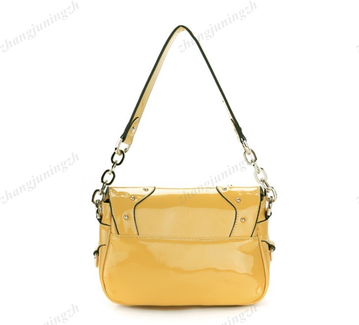 Real Genuine Patent Leather Purse Baguette Bag Handbag Rivet Shiny Colorful Punk