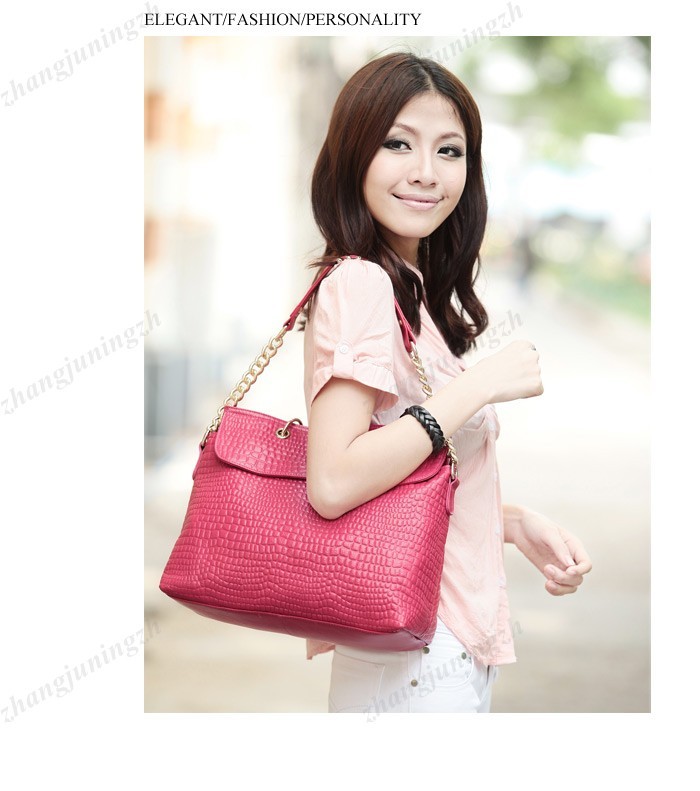 Real Genuine Leather Purse Satchel Shoulder Bag Handbag Large Tote Chain Stone New Women Fashion