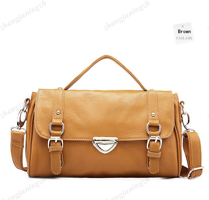 Real Leather Purse Satchel Shoulder Hand Bag Tote Push Button Fashion Women New