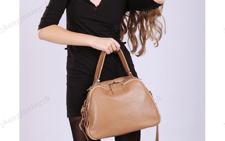 Real Genuine Leather Purse Shoulder Bag Handbag Satchel Bowling Style Twist Lock