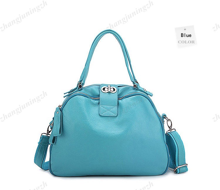 Real Genuine Leather Purse Shoulder Bag Handbag Satchel Bowling Style Twist Lock