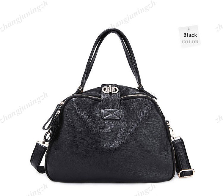 Real Genuine Leather Purse Shoulder Bag Handbag Satchel Bowling Style Twist Lock