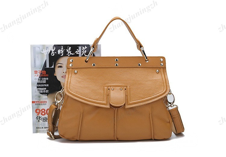 Real Genuine Leather Purse Shoulder Hand Bag Satchel Briefcase Rivet Push-Button