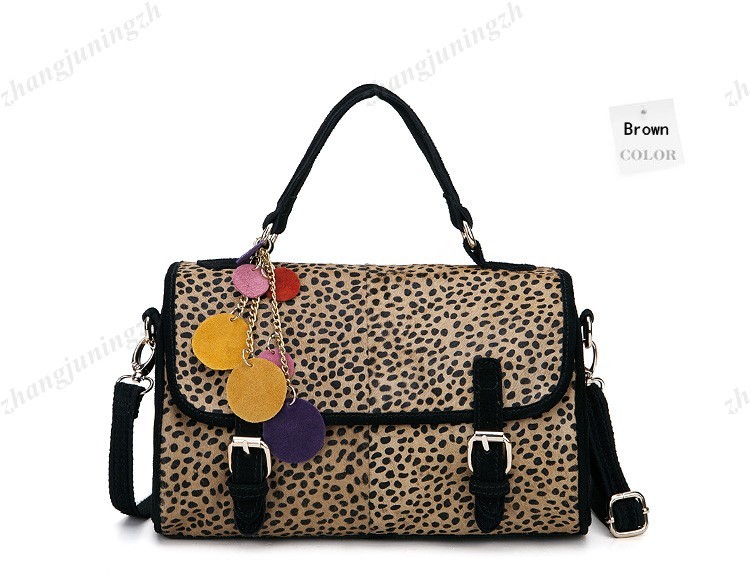 Real Genuine Leather Fur Horsehair Purse Satchel Shoulder Hand Bag Leopard Women