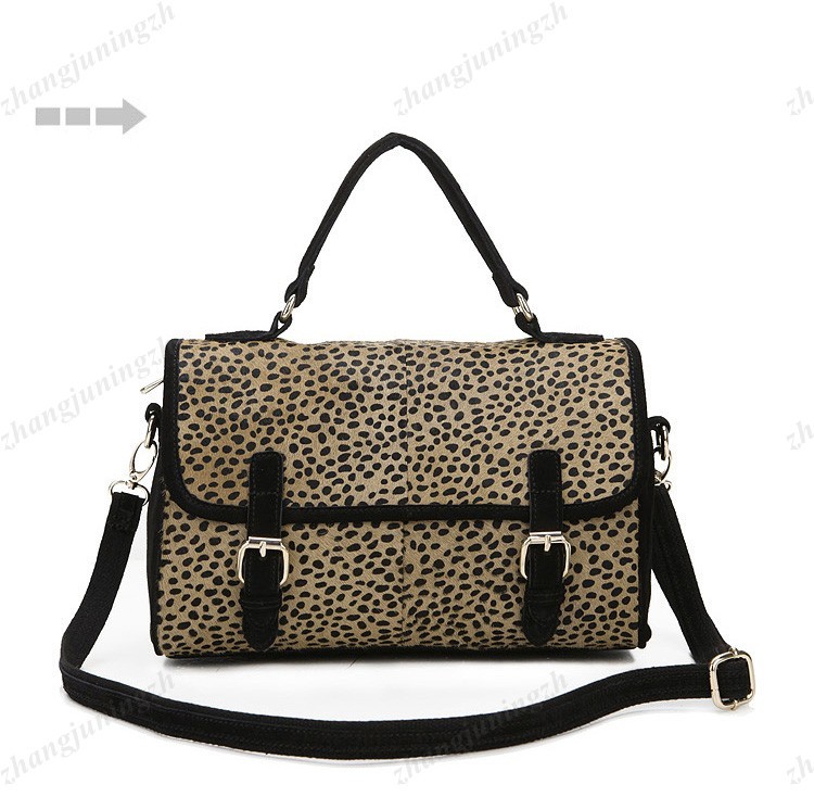 Real Genuine Leather Fur Horsehair Purse Satchel Shoulder Hand Bag Leopard Women