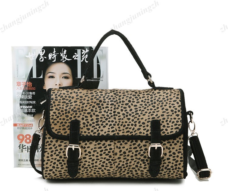 Real Genuine Leather Fur Horsehair Purse Satchel Shoulder Hand Bag Leopard Women