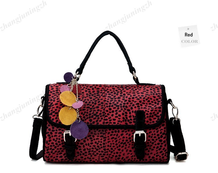 Real Genuine Leather Fur Horsehair Purse Satchel Shoulder Hand Bag Leopard Women