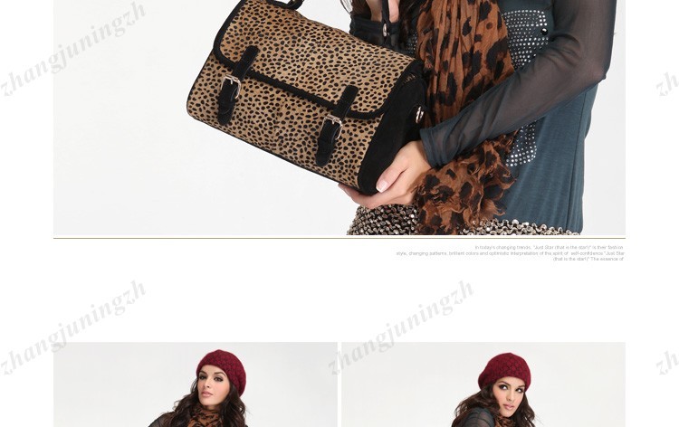 Real Genuine Leather Fur Horsehair Purse Satchel Shoulder Hand Bag Leopard Women