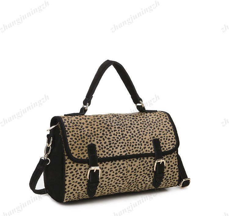 Real Genuine Leather Fur Horsehair Purse Satchel Shoulder Hand Bag Leopard Women