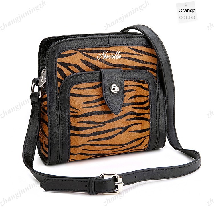 Genuine Sheepskin Leather Horsehair Leopard Shoulder Bag Flaps Messenger Sling