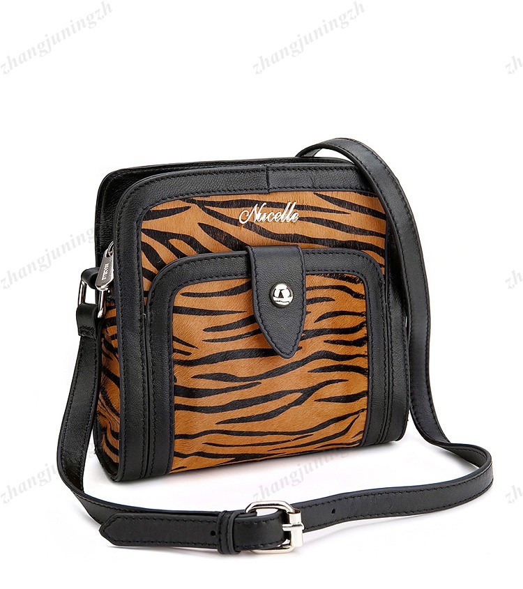 Genuine Sheepskin Leather Horsehair Leopard Shoulder Bag Flaps Messenger Sling