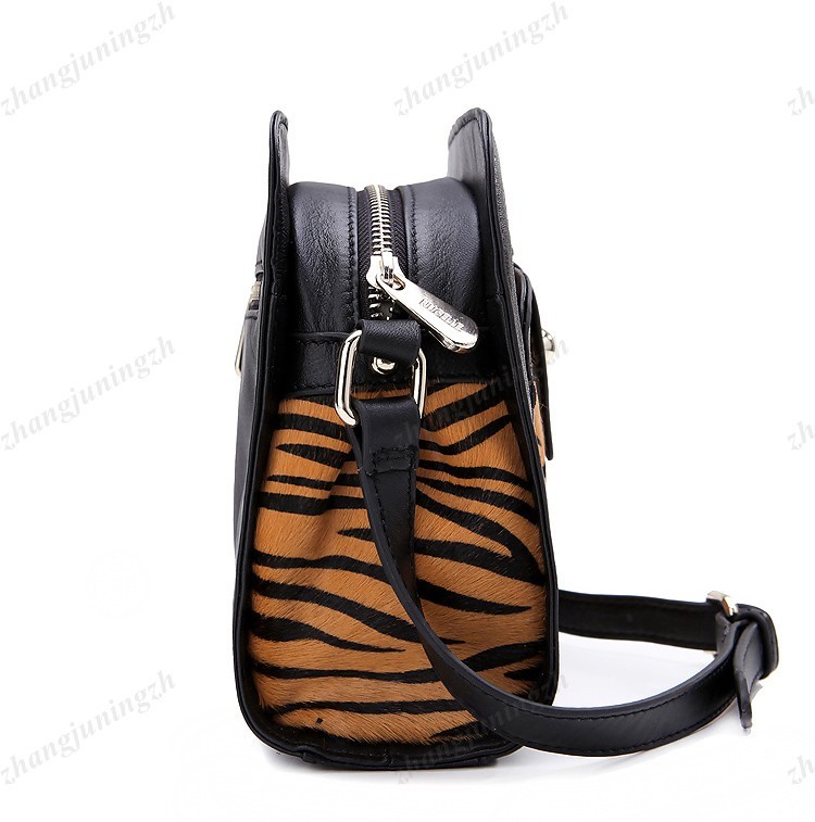 Genuine Sheepskin Leather Horsehair Leopard Shoulder Bag Flaps Messenger Sling