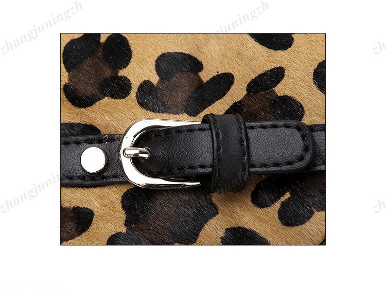 Real Genuine Leather Fur Purse Clutch Baguette Shoulder Strap Bag Leopard Chain