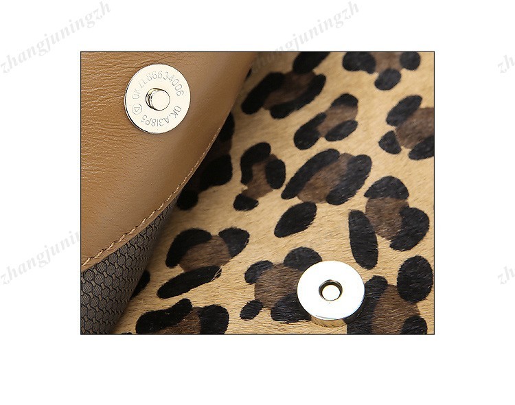 Real Genuine Leather Fur Purse Clutch Baguette Shoulder Strap Bag Leopard Chain