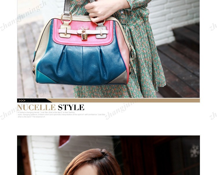 Real Genuine Leather Purse Satchel Shoulder Bag Handbag Colorful Multi Colors Fold Lock Women