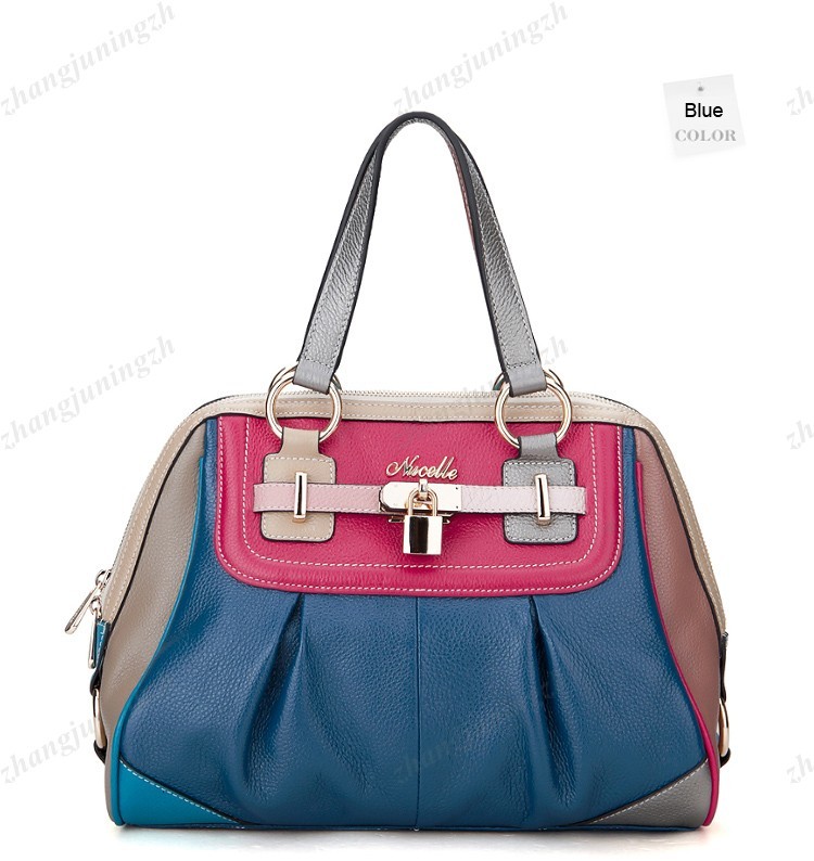 Real Genuine Leather Purse Satchel Shoulder Bag Handbag Colorful Multi Colors Fold Lock Women