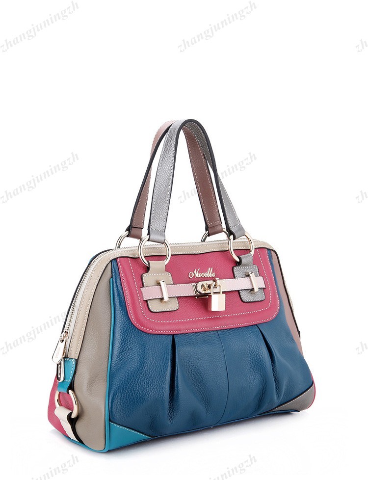 Real Genuine Leather Purse Satchel Shoulder Bag Handbag Colorful Multi Colors Fold Lock Women