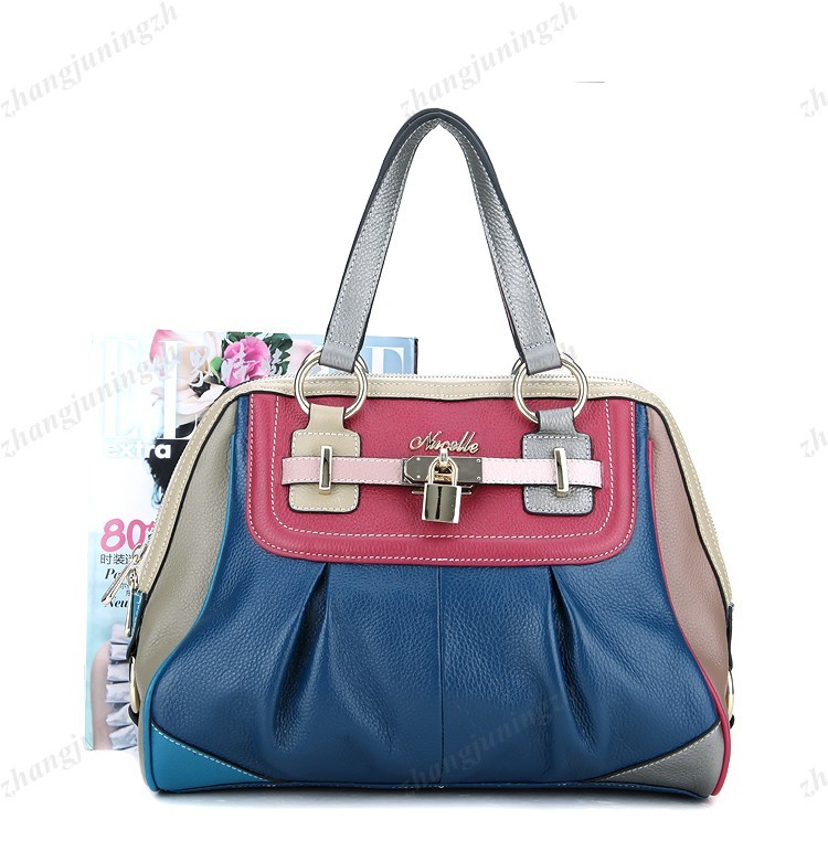 Real Genuine Leather Purse Satchel Shoulder Bag Handbag Colorful Multi Colors Fold Lock Women