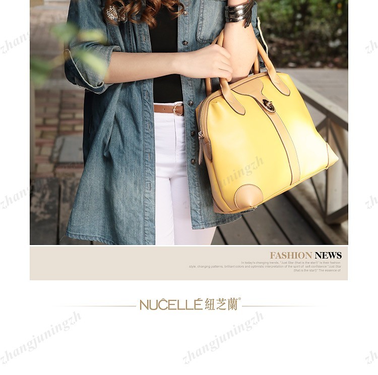 Real Genuine Leather Purse Shoulder Bag Handbag Satchel Tote Bowling Style Lock Fashion Women